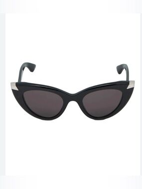 Alexander McQueen Black Cat-Eye Sunglasses with Silver Accents